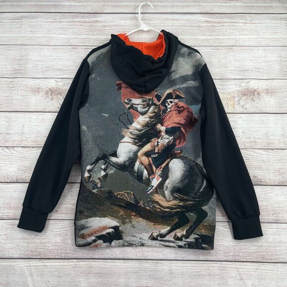 Rebel Vengeance Skeleton Napolean Stitched Hoodie Sweatshirt Men's L Black - Picture 1 of 11